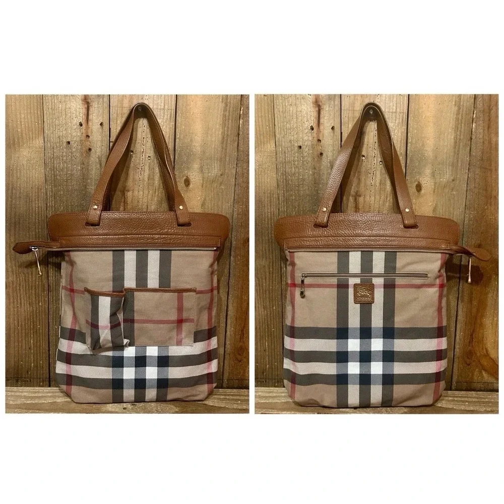 Burberry Stowell Roll Up Canvas &‎ Leather Tote with Free COA, Dust Bag